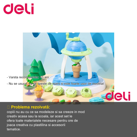 Set creativ plastilina Deli Fabrica de Dulciuri, 6 culori si 23 accesorii, pentru copii +3 ani [1]