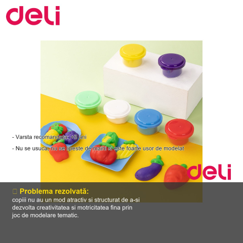 Set creativ plastilina Deli Pizza, Pasta and Veggie Party, 6 culori si 14 accesorii, pentru copii +3 ani [1]