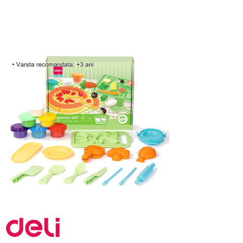 Set creativ plastilina Deli Pizza, Pasta and Veggie Party, 6 culori si 14 accesorii, pentru copii +3 ani [2]