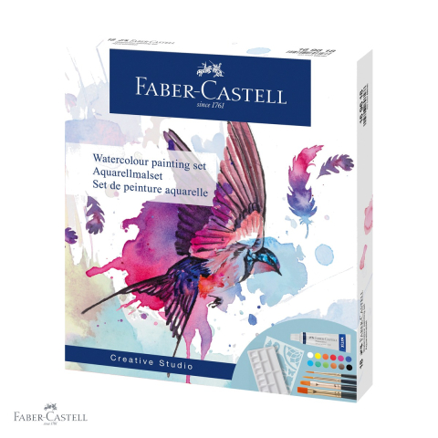 Set creativ tempera Faber-Castell, 18 piese, 12 culori x 5 ml cu pensule si sablon, pentru copii [0]