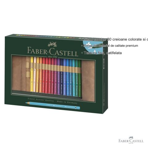Set creioane colorate acuarela Faber-Castell Albrecht Durer, 30 bucati cu rollup si pensula cu rezervor, pentru artisti profesionisti [2]