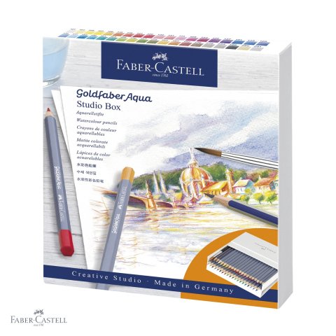Creioane colorate - Set creioane colorate acuarela Faber-Castell Goldfaber Studio, 38+2 culori, cu pensula inclusa