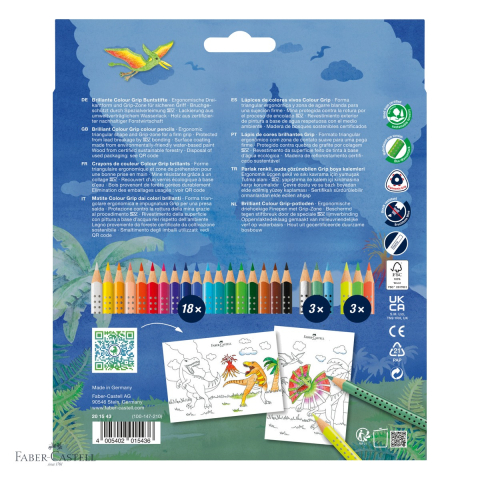 Set creioane colorate Faber-Castell Color Grip 2001 Dinozauri 18+6 culori, editie speciala cu neon si metalice, pentru copii [3]