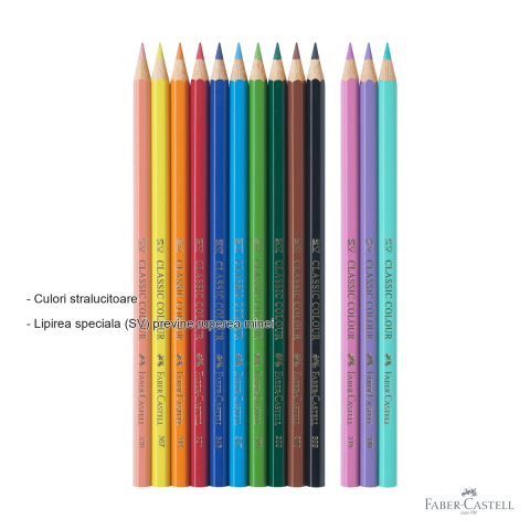 Set creioane colorate Faber-Castell Unicorni, 10 culori clasice + 3 pastel, cu stickere, pentru copii [1]