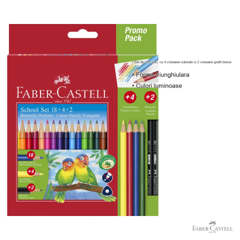 Set creioane colorate triunghiulare Faber-Castell, 18 culori + 4 bonus + 2 creioane grafit, pentru copii [2]