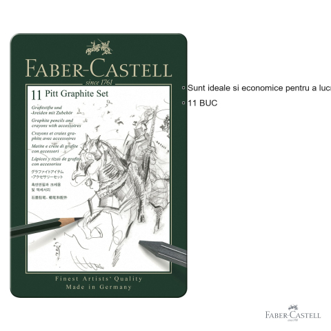 Set creioane grafit 11 bucati Faber-Castell Pitt Monochrome, grade multiple de duritate, pentru artisti [2]