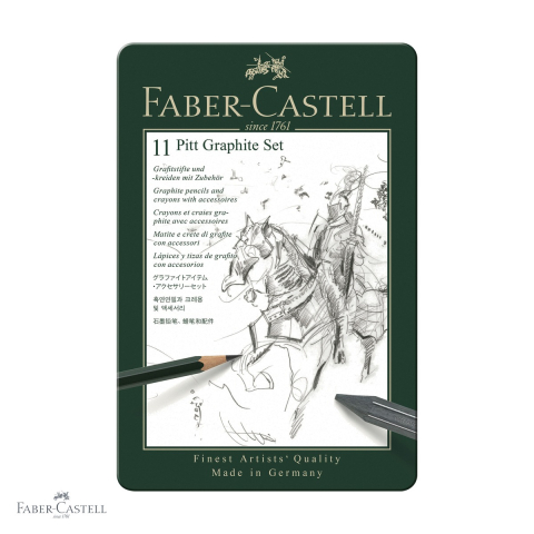 Desen grafit si carbune - Set creioane grafit 11 bucati Faber-Castell Pitt Monochrome, grade multiple de duritate, pentru artisti