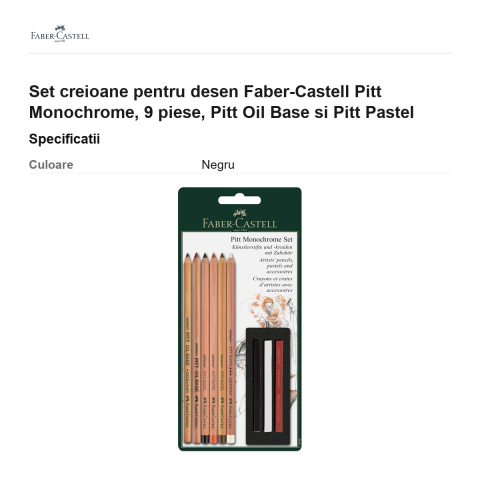 Set creioane pentru desen Faber-Castell Pitt Monochrome, 9 piese, Pitt Oil Base si Pitt Pastel [2]