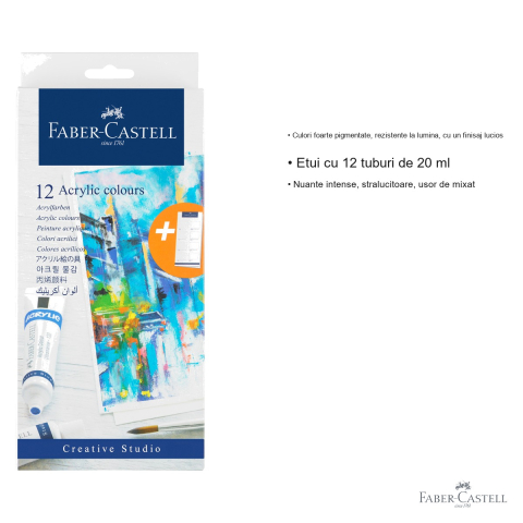 Set culori acrilice Faber-Castell, 12 tuburi x 20ml, pigmentare intensa, pentru arta si hobby [2]