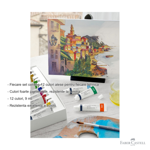 Set culori ulei Faber-Castell, 12 culori x 9 ml, pigmentare ridicata, pentru artisti si hobby [1]