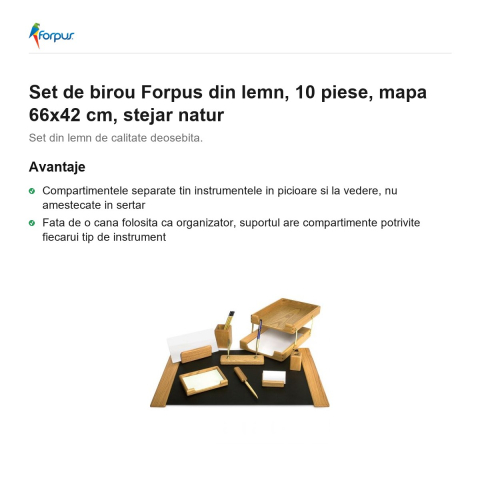 Set de birou Forpus din lemn, 10 piese, mapa 66x42 cm, stejar natur [1]