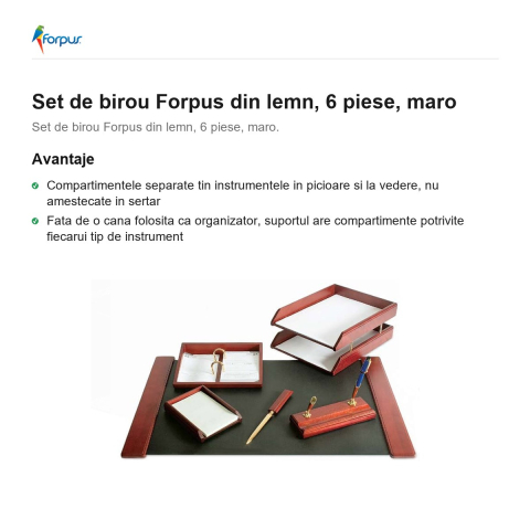 Set de birou Forpus din lemn, 6 piese, maro [1]