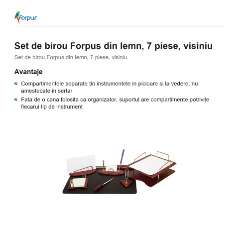 Set de birou Forpus din lemn, 7 piese, visiniu [1]