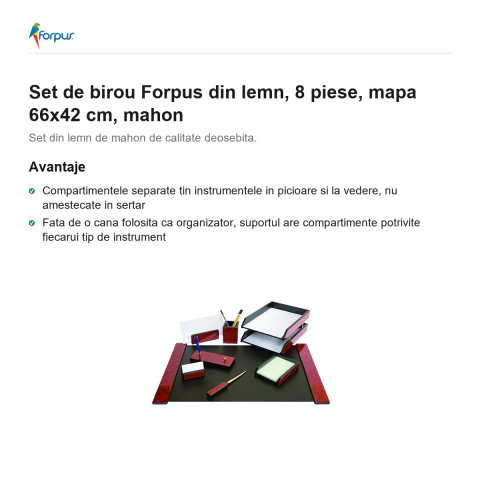 Set de birou Forpus din lemn, 8 piese, mapa 66x42 cm, mahon [1]
