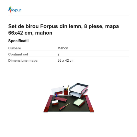 Set de birou Forpus din lemn, 8 piese, mapa 66x42 cm, mahon [2]