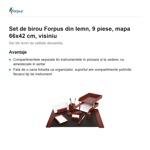 Set de birou Forpus din lemn, 9 piese, mapa 66x42 cm, visiniu [1]