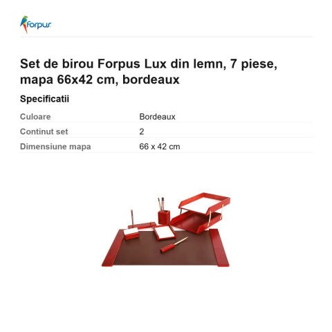 Set de birou Forpus Lux din lemn, 7 piese, mapa 66x42 cm, bordeaux [2]