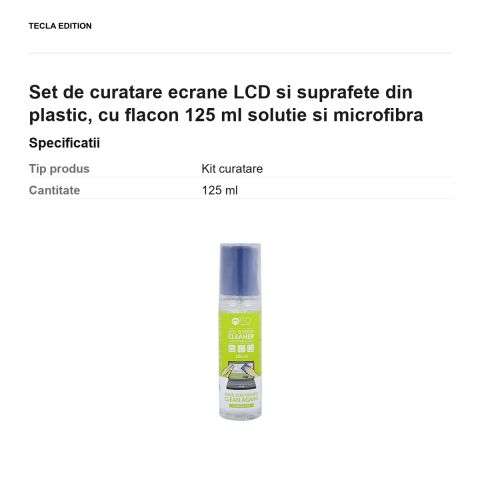 Set de curatare ecrane LCD si suprafete din plastic, cu flacon 125 ml solutie si  microfibra [2]