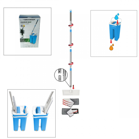 Set mop cu galeata, Esperanza Squeeze Mop Perfect Clean 96403, microfibra, rotire 360 grade, cuve separate pentru spalare si uscare [2]