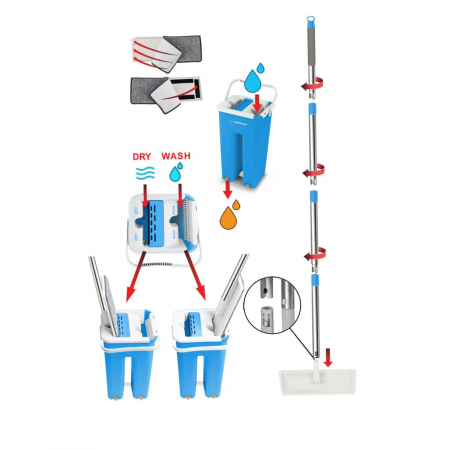 Set mop cu galeata, Esperanza Squeeze Mop Perfect Clean 96403, microfibra, rotire 360 grade, cuve separate pentru spalare si uscare [1]
