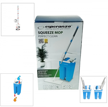 Set mop cu galeata, Esperanza Squeeze Mop Perfect Clean 96403, microfibra, rotire 360 grade, cuve separate pentru spalare si uscare [4]