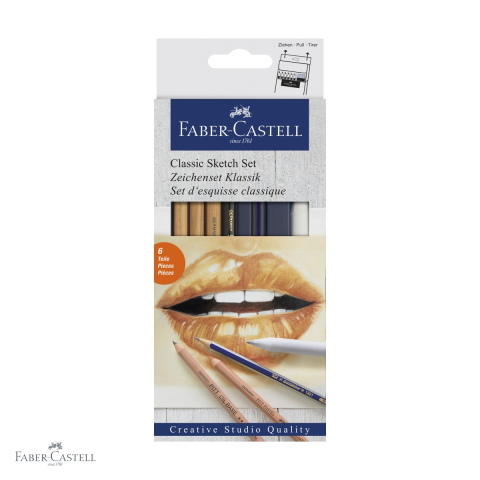 Creioane si ascutitori - Set desen 6 piese Faber-Castell Pitt, pentru schite clasice cu grafit si pastel