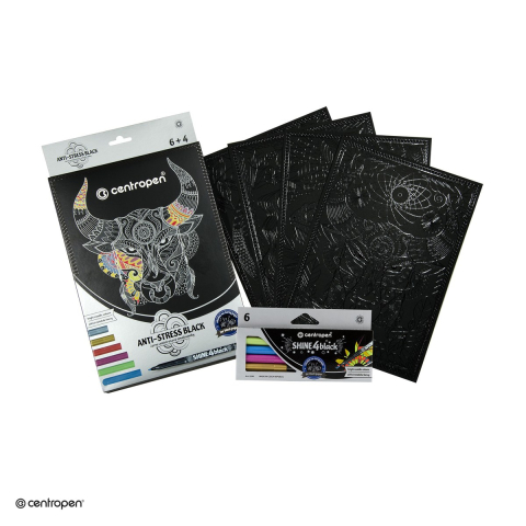 Set desen anti-stress Centropen, 4 coli negre A4 cu sabloane si 6 markere metalice [3]