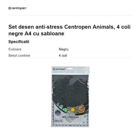 Set desen anti-stress Centropen Animals, 4 coli negre A4 cu sabloane [2]