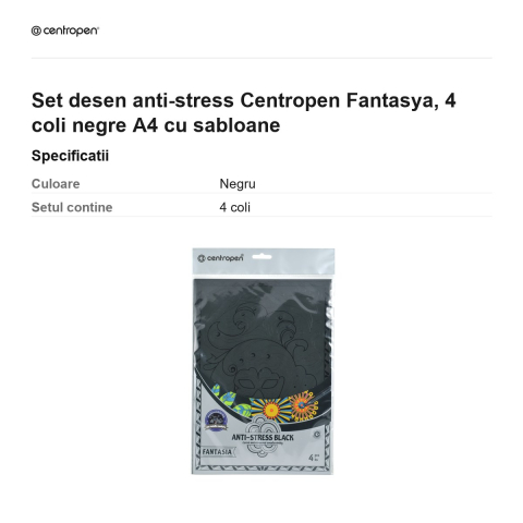 Set desen anti-stress Centropen Fantasya, 4 coli negre A4 cu sabloane [2]