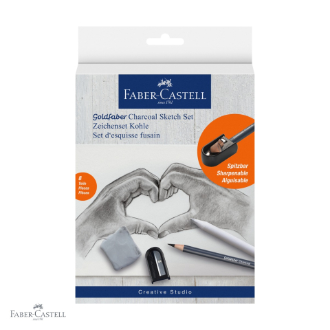 Birotica papetarie - Set desen carbune 8 piese Faber-Castell Goldfaber, duritate multipla, pentru schite si grafica