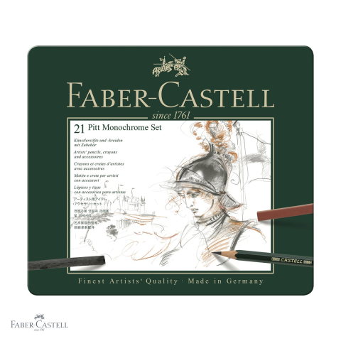 Desen grafit si carbune - Set desen monochrome 21 piese Faber-Castell Pitt, creioane grafit, carbune si pastel, pentru artisti