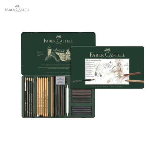 Set desen Pitt Monochrome 33 piese Faber-Castell, grafit, carbune si pastel, pentru artisti [4]