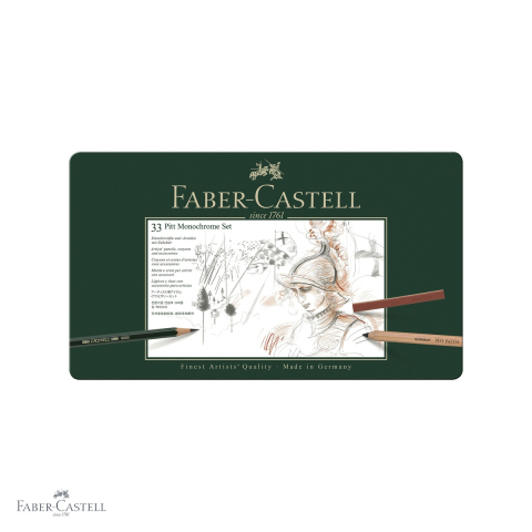 Desen grafit si carbune - Set desen Pitt Monochrome 33 piese Faber-Castell, grafit, carbune si pastel, pentru artisti