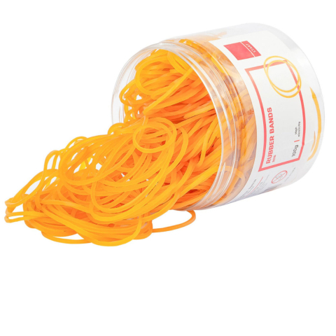 Articole ambalare - Set Elastice Bani, 100g, pentru Organizare Bancnote si Gospodarie, in Cutie Plastic, Galbene