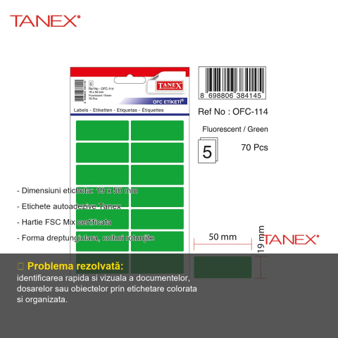 Set etichete autoadezive Tanex, 19x50 mm, colturi rotunjite, culoare verde, 70 bucati/set, hartie FSC certificata [1]