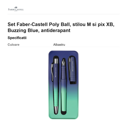 Set Faber-Castell Poly Ball, stilou M si pix XB, Buzzing Blue, antiderapant [2]