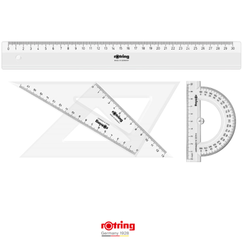 Set Geometrie 4 Piese pentru Scoala si Birou, Echere 45/60 Grade, Raportor si Rigla [1]
