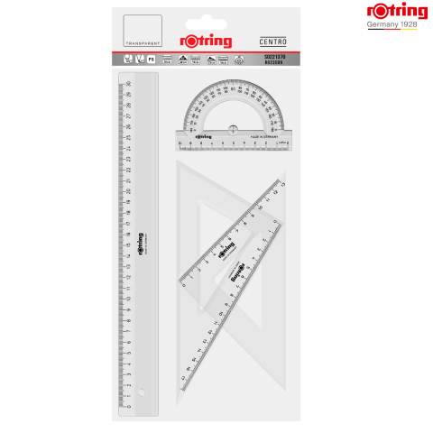 Instrumente de geometrie - Set Geometrie 4 Piese pentru Scoala si Birou, Echere 45/60 Grade, Raportor si Rigla