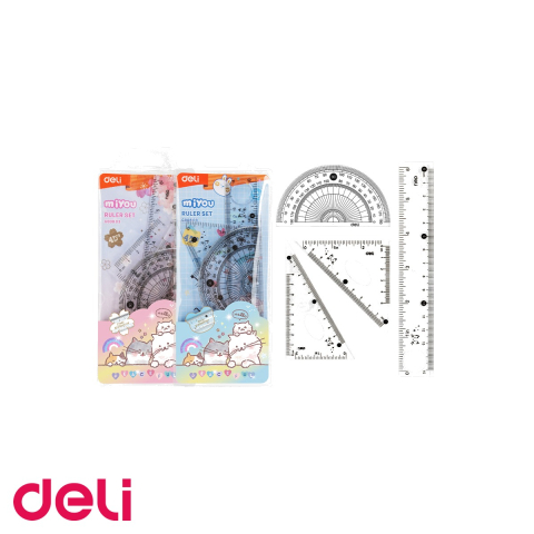 Set geometrie 4 piese transparente Deli Bumpees, cu lupa integrata, pentru scoala [3]