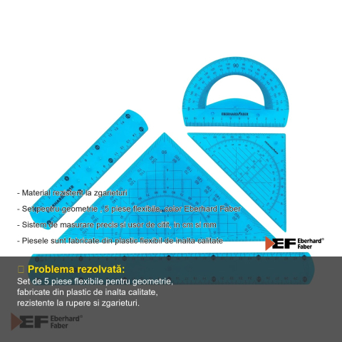 Set geometrie 5 piese flexibil color Eberhard Faber, plastic rezistent, pentru scoala [1]