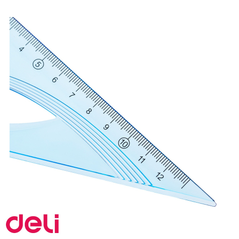 Set geometrie Deli 4 piese albastru transparent, rigla 30cm, echere si raportor, pentru scoala [3]