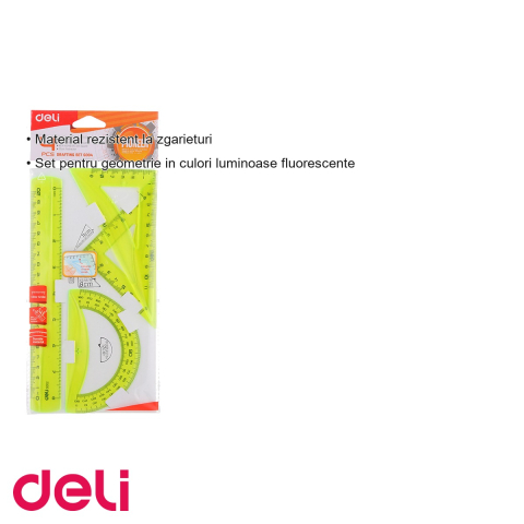 Set geometrie deli 4 piese color fluorescent, rigla, echere si raportor, pentru scoala [2]