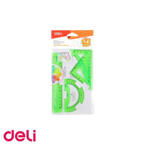 Set geometrie deli color fluorescent 4 piese, rigla echer raportor, pentru scoala [3]