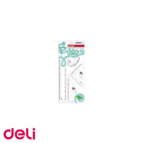 Desen tehnic si proiectare - Set geometrie Deli Twist Me Color 4 piese flexibile, rigla 30 cm, echere si raportor, pentru scoala