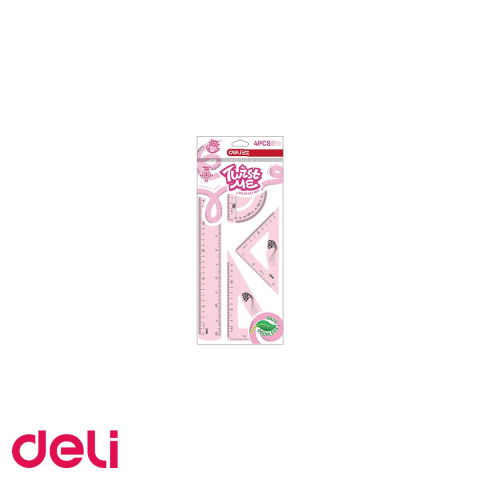 Set geometrie Deli Twist Me Color 4 piese flexibile, rigla 30 cm, echere si raportor, pentru scoala [3]