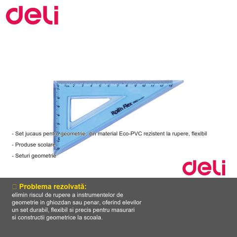 Set geometrie flexibil Deli E6204, 3 piese color din Eco-PVC, pentru scoala [1]