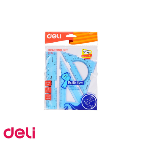 Birotica papetarie - Set geometrie flexibil Deli E6204, 3 piese color din Eco-PVC, pentru scoala
