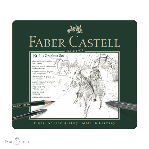 Desen grafit si carbune - Set grafit monochrome Faber-Castell Pitt 19 piese, creioane cu duritati multiple, pentru artisti si ilustratori