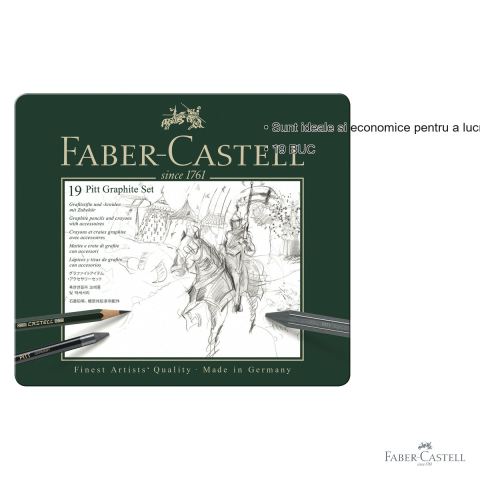 Set grafit monochrome Faber-Castell Pitt 19 piese, creioane cu duritati multiple, pentru artisti si ilustratori [2]