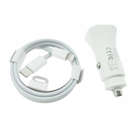 Set incarcator auto 20W, cu port USB-C, pentru Apple, cu cablu 1m cu conectori USB tip C la tip Lightning, alb [3]